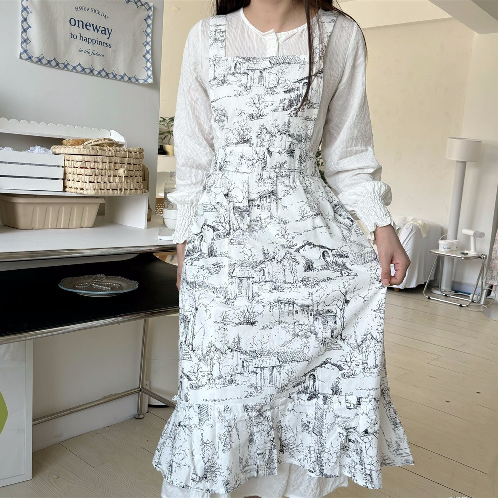 Gardening Tools Store - Women Ruffles Apron Cotton Ink Painting