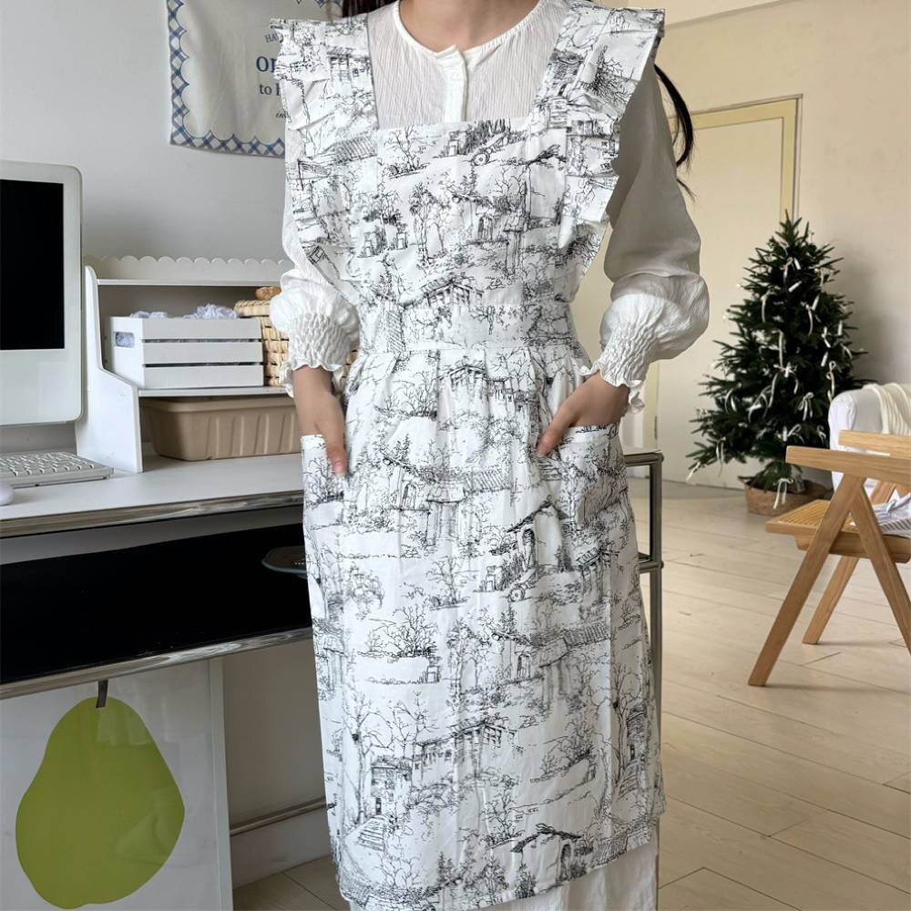 Women Ruffles Apron Cotton Ink - Gardening Tools Store review and price
